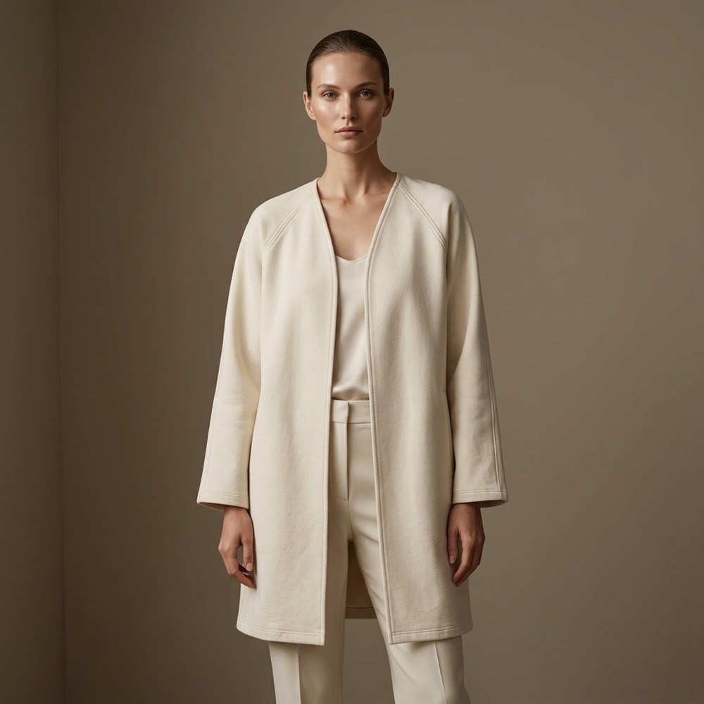 FILOSOFIA Women Open Front Duster Cardigan S Cream Cotton Minimalist Lagenlook